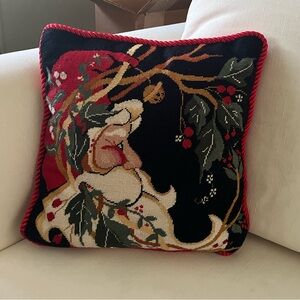 Vtg House of Hatten Needlepoint Santa Pillows with zipper opening on velvet back